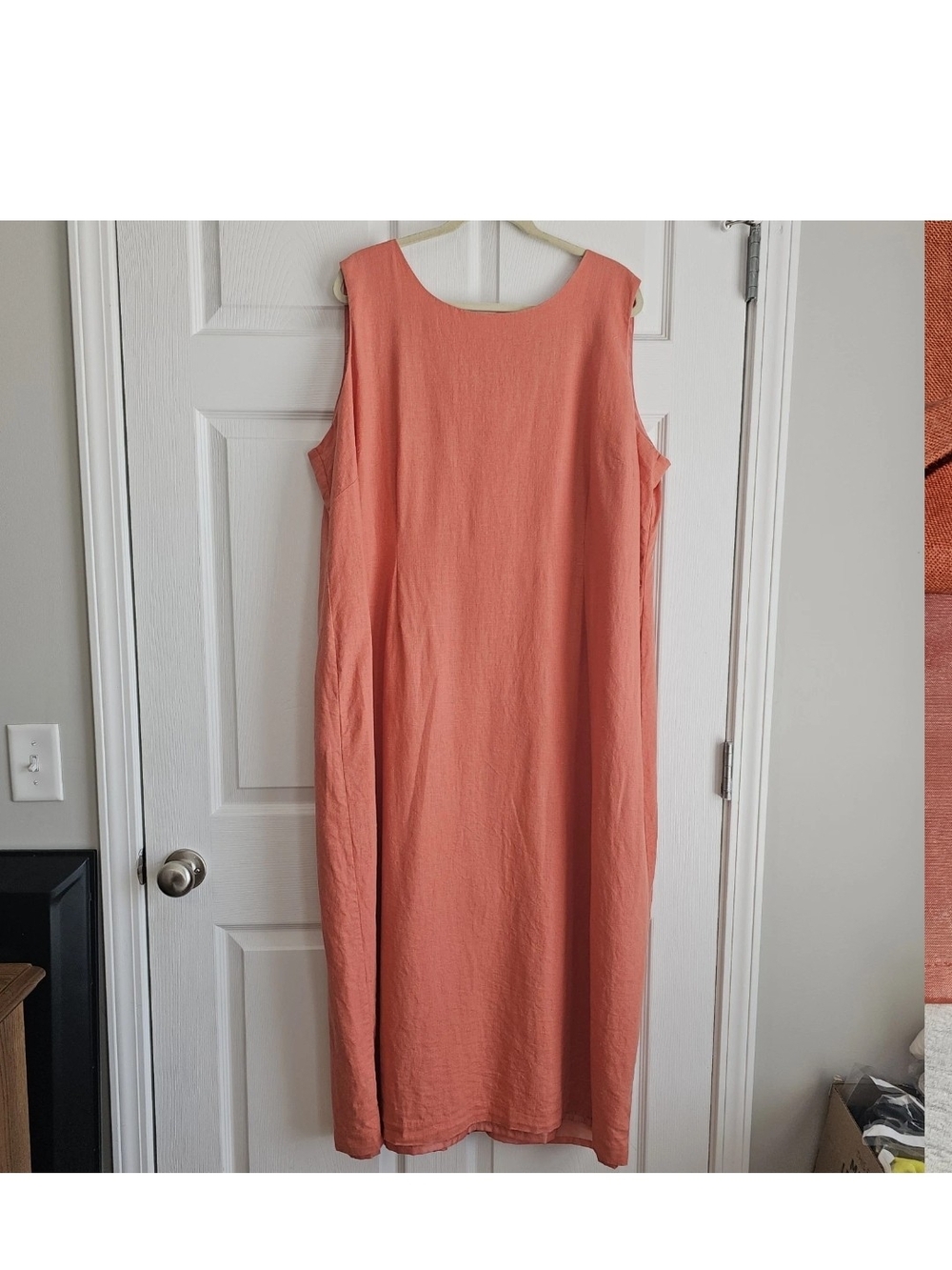 Vtg Positive Attitude Shift Dress Sz 24 Maxi Linen Blend Sleeveless Peach Summer